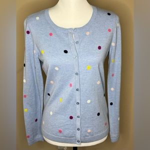 Talbots Blue Polkadot Cardigan SizeXS Lightweight Workwear Casual ButtonUp